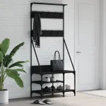 Suport de haine cu raft de pantofi, negru, 80x40x184cm GartenMobel Dekor