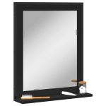 Oglindă baie cu raft negru 50x12x60 cm lemn prelucrat GartenMobel Dekor