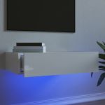Comodă TV cu lumini LED, alb extralucios, 60x35x15,5 cm GartenMobel Dekor