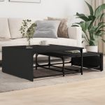 Mese suprapuse de cafea, 2 buc., negru, lemn prelucrat/metal GartenMobel Dekor