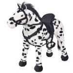 Cal de jucărie din pluș XXL, alb și negru GartenMobel Dekor