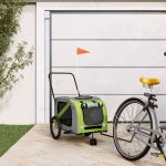 Remorcă bicicletă animale companie verde/gri textil oxford/fier GartenMobel Dekor