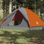 Cort camping, 3 persoane, gri/oranj, țesătură opacă impermeabil GartenMobel Dekor