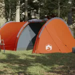 Cort camping, 4 persoane, gri/oranj, țesătură opacă impermeabil GartenMobel Dekor