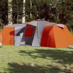Cort camping 12 persoane, gri/oranj, țesătură opacă impermeabil GartenMobel Dekor