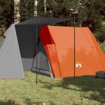 Cort camping 3 persoane gri/portocaliu 465x220x170cm tafta 185T GartenMobel Dekor