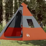 Cort camping, 7 persoane, gri/oranj, țesătură opacă impermeabil GartenMobel Dekor