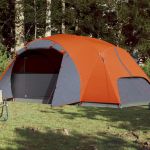 Cort camping, 8 persoane, gri/oranj, țesătură opacă impermeabil GartenMobel Dekor