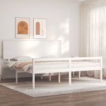 Cadru de pat senior cu tăblie, 200x200 cm, alb, lemn masiv GartenMobel Dekor