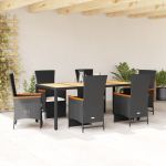 Set mobilier de grădină cu perne, 7 piese, negru, poliratan GartenMobel Dekor