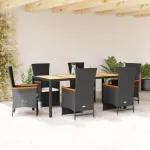 Set mobilier de grădină cu perne, 7 piese, negru, poliratan GartenMobel Dekor