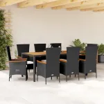 Set mobilier de grădină cu perne, 9 piese, negru, poliratan GartenMobel Dekor