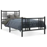 Cadru pat metalic cu tăblii de cap/picioare, negru, 100x200 cm GartenMobel Dekor