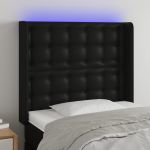 Tăblie de pat cu LED, negru, 83x16x118/128 cm, piele ecologică GartenMobel Dekor