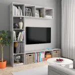 Set bibliotecă/comodă TV, 3 piese, gri beton, 180x30x180 cm GartenMobel Dekor