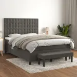 Pat box spring cu saltea, gri închis, 140x190 cm, catifea GartenMobel Dekor