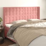 Tăblie de pat cu aripioare, roz, 163x16x118/128 cm, catifea GartenMobel Dekor