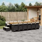 Set mobilier de grădină cu perne, 17 piese, negru, poliratan GartenMobel Dekor