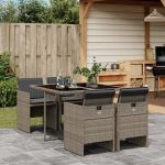 Set mobilier de grădină cu perne, 5 piese, gri, poliratan GartenMobel Dekor