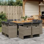 Set mobilier grădină cu perne, 9 piese, gri, poliratan GartenMobel Dekor