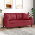 Canapea cu 2 locuri cu pernuțe, roșu vin 140 cm piele ecologică GartenMobel Dekor