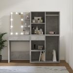 Masă toaletă cu LED/2 dulapuri, gri concret, lemn prelucrat GartenMobel Dekor