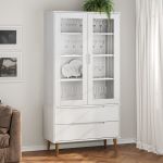 Dulap cu vitrină, alb, 90x35x175 cm, lemn masiv de pin GartenMobel Dekor