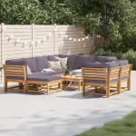 Set mobilier grădină cu perne, 10 piese, lemn masiv acacia GartenMobel Dekor