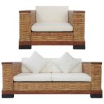 Set de canapele cu perne, 2 piese, maro, ratan natural GartenMobel Dekor