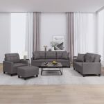 Set de canapele cu perne, 4 piese, gri, piele ecologică GartenMobel Dekor
