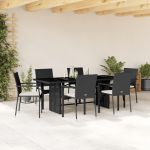 Set mobilier de grădină cu perne, 7 piese, negru, poliratan GartenMobel Dekor