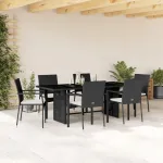 Set mobilier de grădină cu perne, 7 piese, negru, poliratan GartenMobel Dekor