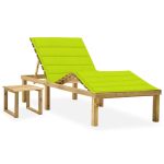Șezlong de grădină cu masă și pernă, lemn de pin tratat GartenMobel Dekor