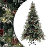 Brad Crăciun pre-iluminat conuri de pin verde/alb 195 cm PVC/PE GartenMobel Dekor