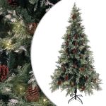 Brad Crăciun pre-iluminat conuri de pin verde/alb 225 cm PVC/PE GartenMobel Dekor
