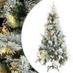 Brad de Crăciun pre-iluminat cu zăpadă & conuri, 225 cm, PVC&PE GartenMobel Dekor