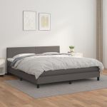 Pat box spring cu saltea, gri, 180x200 cm, piele ecologică GartenMobel Dekor