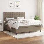 Pat box spring cu saltea, gri taupe, 160x200 cm material textil GartenMobel Dekor
