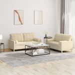Set de canapele cu perne, 2 piese, crem, material textil GartenMobel Dekor