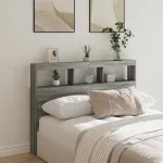 Tăblie de pat cu dulap și LED, gri sonoma, 140x17x102 cm GartenMobel Dekor