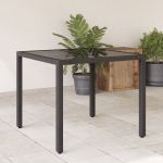 Masă grădină cu blat din sticlă, negru, 90x90x75 cm, poliratan GartenMobel Dekor