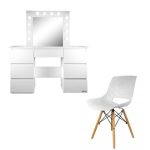 Masa de toaleta/machiaj + scaun Lars, alba, cu oglinda si LED-uri, Vanessa, 130x43x143 cm GartenVIP DiyLine