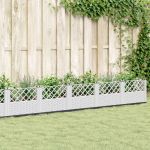 Jardinieră de grădină cu țăruși, alb, 363,5x43,5x43,5 cm, PP GartenMobel Dekor
