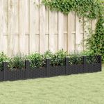 Jardinieră de grădină cu țăruși, negru, 363,5x43,5x43,5 cm, PP GartenMobel Dekor