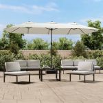 Umbrelă de soare cu două capete cu LED, alb nisipiu, 449x245 cm GartenMobel Dekor