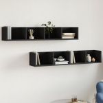 Dulapuri de perete, 2 buc., negru, 99x18x16,5 cm, lemn compozit GartenMobel Dekor