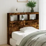Tăblie de pat cu dulap și LED, stejar fumuriu, 120x17x102 cm GartenMobel Dekor