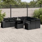 Set canapele de grădină cu perne, 10 piese, negru, poliratan GartenMobel Dekor