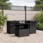 Set mobilier de grădină cu perne, 5 piese, negru, poliratan GartenMobel Dekor