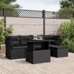 Set mobilier de grădină cu perne, 6 piese, negru, poliratan GartenMobel Dekor